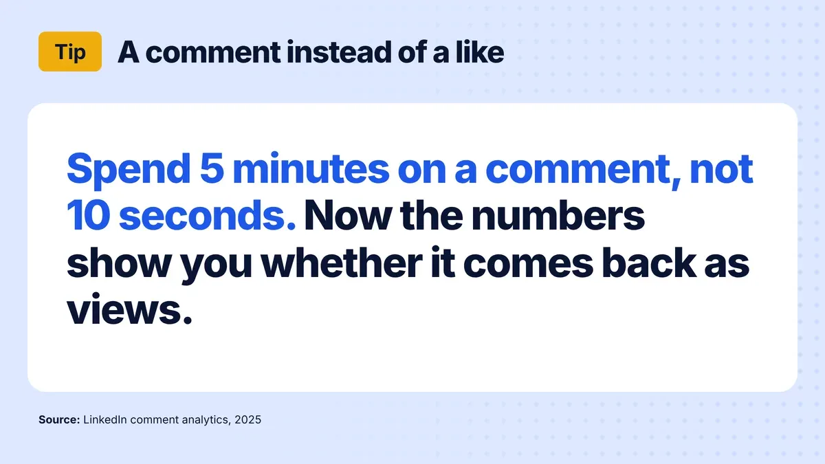 Tip: spend 5 minutes on a comment, not 10 seconds, and check in comment analytics whether it comes back as views