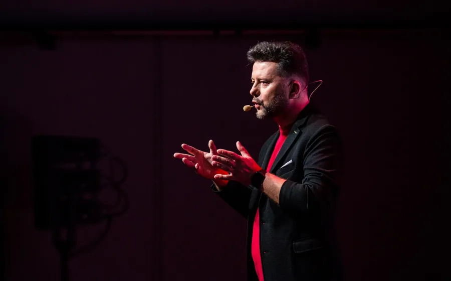 Rafał Szymański speaking about teenage depression during his TEDxWarsaw talk